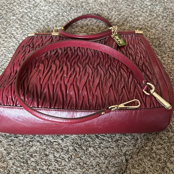 Coach Madison Satchel Bag Gathered Leather Brick Red - Picture 12 of 15